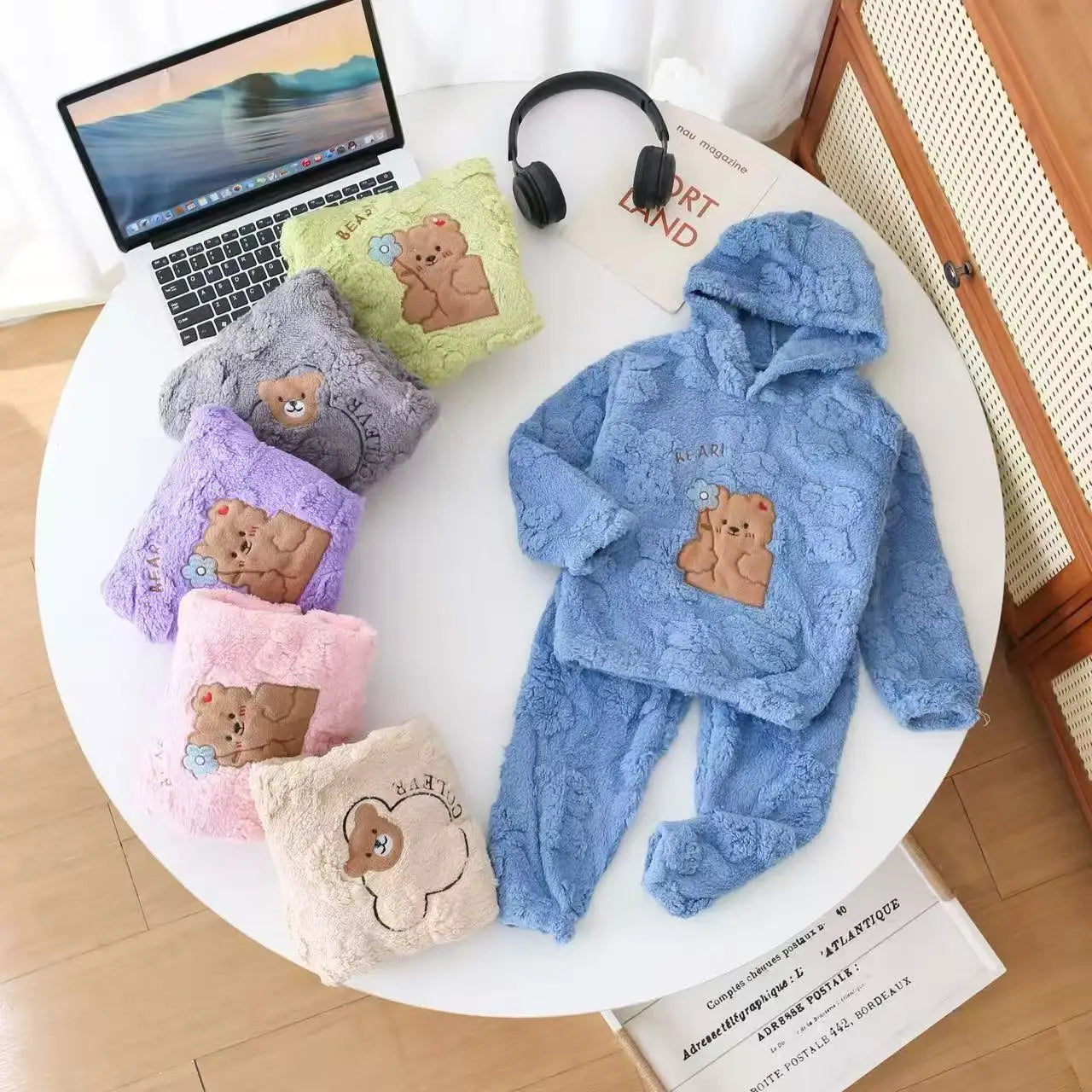 Bulala Kids Soft Fleece Animal Print Thermal Winter Warm Long Sleeve Sleepwear 2-Piece Pajama Set Custom OEM