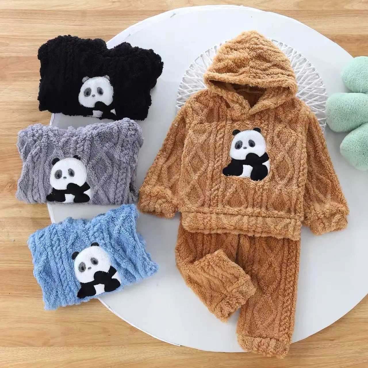 Bulala Kids Soft Fleece Animal Print Thermal Winter Warm Long Sleeve Sleepwear 2-Piece Pajama Set Custom OEM