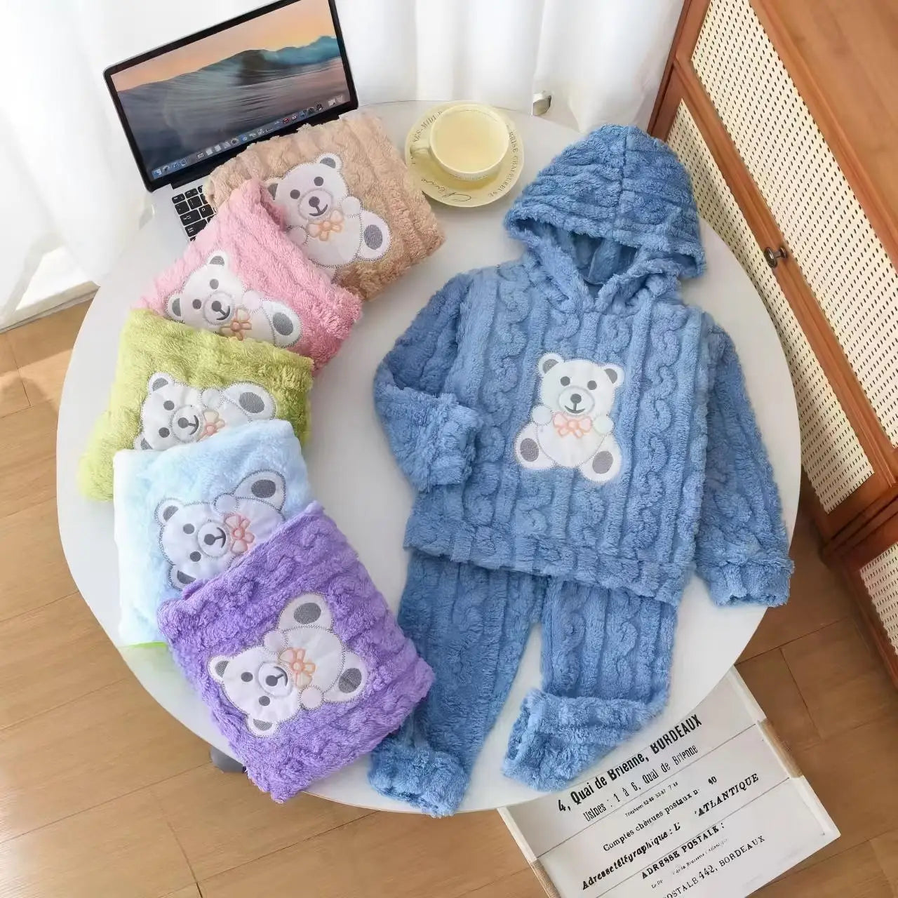 Bulala Kids Soft Fleece Animal Print Thermal Winter Warm Long Sleeve Sleepwear 2-Piece Pajama Set Custom OEM