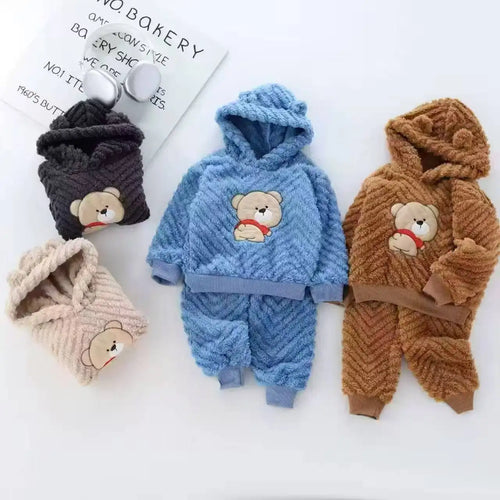 Bulala Kids Soft Fleece Animal Print Thermal Winter Warm Long Sleeve Sleepwear 2-Piece Pajama Set Custom OEM