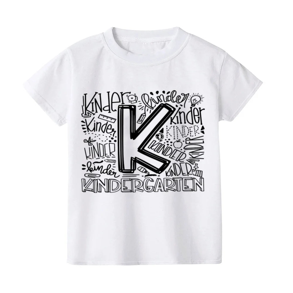 Kindergarten Children's Clothing First Day of School Children's T-Shirt Fashion Print Tops for Kids 3-6 Years Loose Kids Clothes