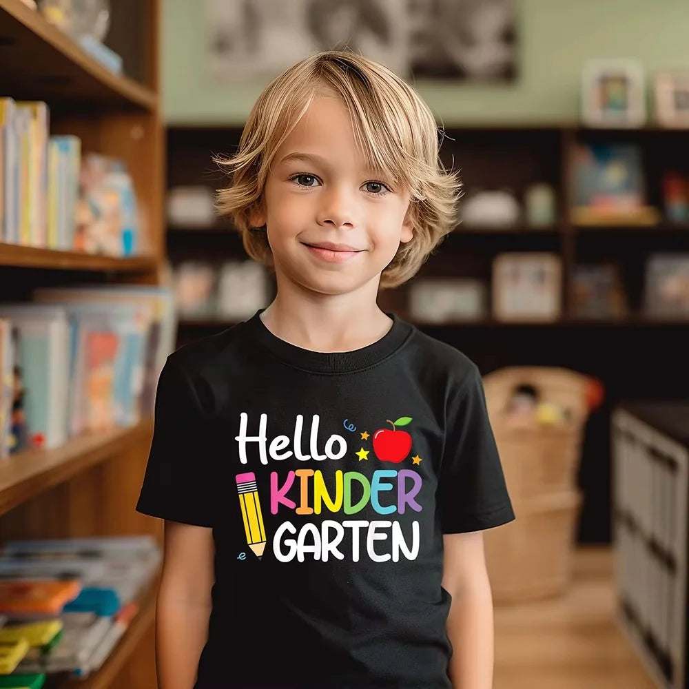 Kindergarten Children's Clothing First Day of School Children's T-Shirt Fashion Print Tops for Kids 3-6 Years Loose Kids Clothes